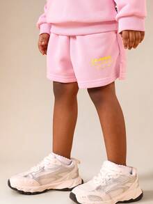 SUMWON Ensemble sweat-shirt à capuche et short rose pour filles sans cordon de serrage et imprimé texte pour un port casual au quotidien - Rose bonbon - Voir 4