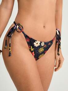CAJUNI Maiô Bikini de duas peças com estampa floral colorida em todo o tecido, para mulheres, casual, para férias, natação, praia, beira-mar, looks de praia femininos - Multicolorido - Visão 7