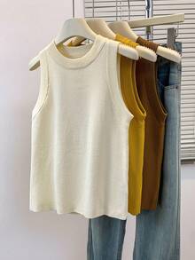 SHEIN 女式纯色简约无袖针织背心，休闲日常穿着