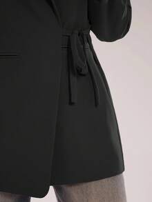 SHEIN BAE Women's Solid Color Crossed Wrap Long Sleeve Fashionable Versatile Blazer - Black - View 8