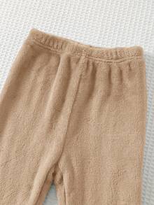 Cozy Pixies 2件套男婴卡通动物刺绣保暖内衬圆领长袖卫衣和松紧腰裤套装，棕色恐龙摩卡色婴儿服装休闲套装 - 卡其色 - 查看 5