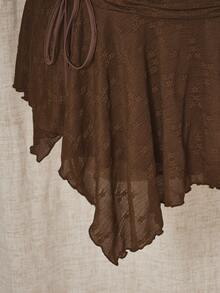 SHEIN ICON 大码女式波西米亚风格棕色纹理针织不对称迷你裙 - 棕色 - 查看 7