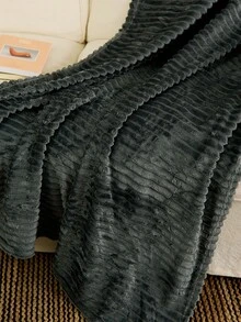 Cirelle 1pc Deep Gray Stripe Sherpa Fleece Soft & Cozy Throw Blanket, Suitable For Bedroom And Guest Room - Dark Grey - View 2