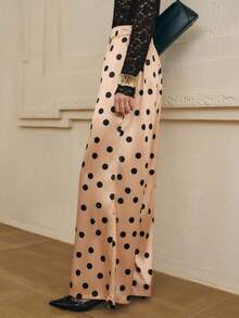 Cévolie 女士复古法式波点缎面休闲阔腿裤百搭秋季新品 - 香檳色 - 查看 4