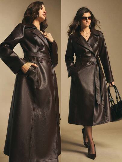 Poéselle 女式纯色简约翻领长袖风衣