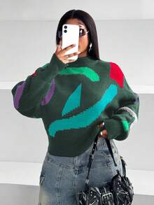 Maweii Plus Size Women Casual Colorblock Crew Neck Sweater, Autumn/Winter - Multicolor - View 1