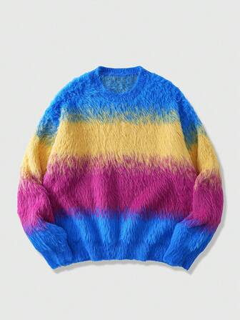 Street Life Herren modischer, lässiger Farbblock-Streifenpullover mit Langarm