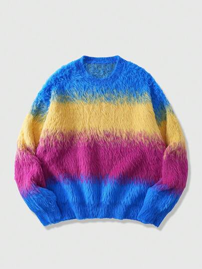 Street Life Men's Fashionable Casual Colorblock Striped Long Sleeve Sweater