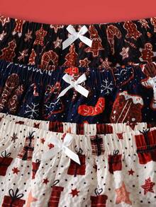 Notgurli 3 件套睡裤套装，糖果格子，圣诞雪人和雪花姜饼，泡泡皱，Y2K 俏皮女孩，女士家居服下装 - 彩色 - 查看 7