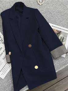 Franclia French Patchwork Plaid Cuff Slightly Fitted Business Casual Summer Blazer Fall Cloth For Women