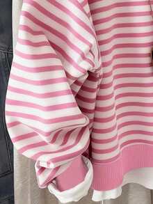 Resyla Korean Style Fashionable Versatile Colorful Striped Pattern Sweatshirt, Suitable For Outerwear, Photography, Camping, Autumn, Winter, Back To School, Women's Regular Crew Neck