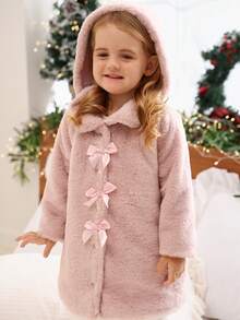 SHEIN Abrigo con capucha rosa para bebé/niña pequeña, diseño de cuello con solapa de manga larga, dulce y versátil, adecuado para salidas diarias