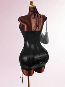 Amplova Váy ngắn hở lưng gợi cảm thời trang dự tiệc dành cho nữ - màu đen - Xem 7