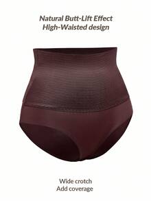 SHAPORA Women's Solid Color Minimalist High Waist Shapewear Bottom - Coffee Brown - View 3