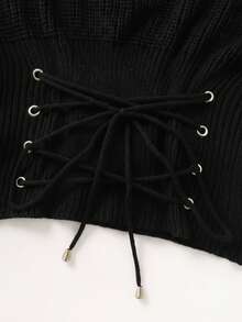 Xyvia Women's Elegant Round Neck High Waist Tie Waist Solid Color Sweater - Black - View 8