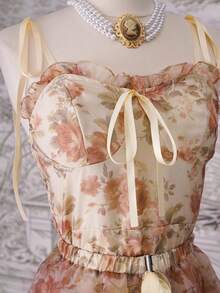 SHEIN MOD 复古两件套复古碎花连衣裙，节日、海滩、日常、波西米亚风、Y2K、西部风、女士早午餐、夏威夷女士、女士派对连衣裙、生日、婚礼宾客连衣裙、女士婚礼宾客连衣裙、碎花欧根纱连衣裙、欧根纱裙、花园派对连衣裙、夏季裙子、布里奇顿茶会连衣裙 - 彩色 - 查看 6