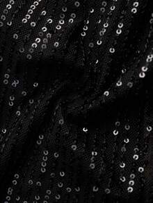 SHEIN Clasi Bộ đồ liền thân nhung tay sequin thanh lịch, thích hợp cho các bữa tiệc và tụ họp - màu đen - Xem 9