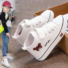 Zapatos de lona para niños, zapatos de caña alta para niños, nuevo estilo, zapatos para niñas, primavera y otoño, estilo coreano, zapatos de suela suave para niños. - Blanco - Ver 8