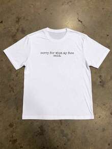 Manfinity Dauomo Camiseta de manga corta casual y holgada con cuello redondo y estampado de eslogan para hombre - Blanco - Ver 6