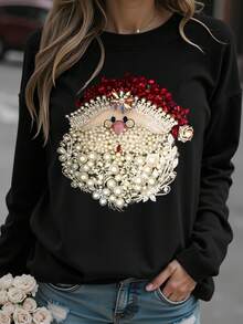 INAWLY Vacation,Spring,Resort Wear Spring Santa Claus Print Short Sleeve T-Shirt - Black - View 3