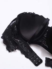 1pc Lace Padded Underwire Bra For Women - Black - View 8