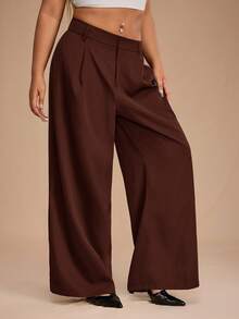 SHEIN Forever 21 大码女式休闲纯色宽松西装裤 - 鏽棕色 - 查看 6
