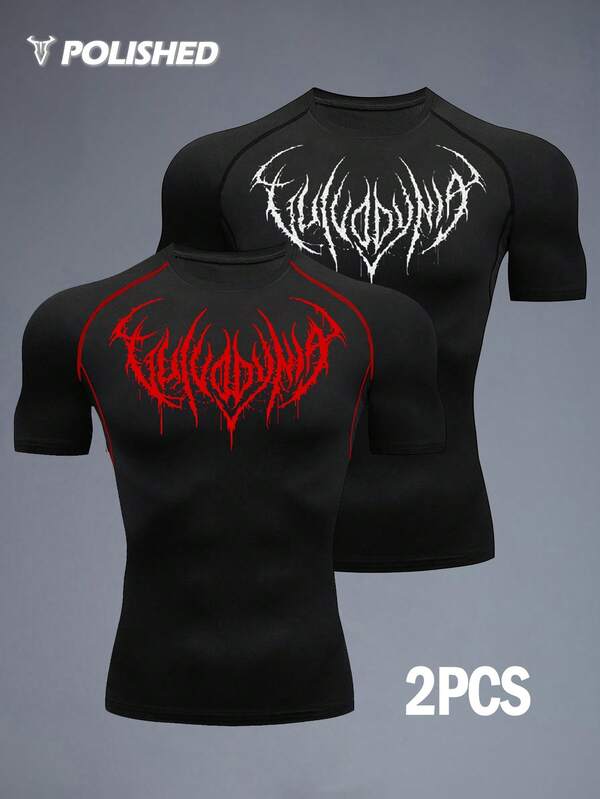 Manfinity Sport Corelite 男士插肩袖短袖休闲健身运动T恤压缩上衣健身房弹力紧身衣男士