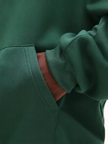 SUMWON Essential Boxy Fit Pullover Hoodie With Centre Pocket And Drawstring Hoodie Logo Design Casual - 綠色 - 查看 7