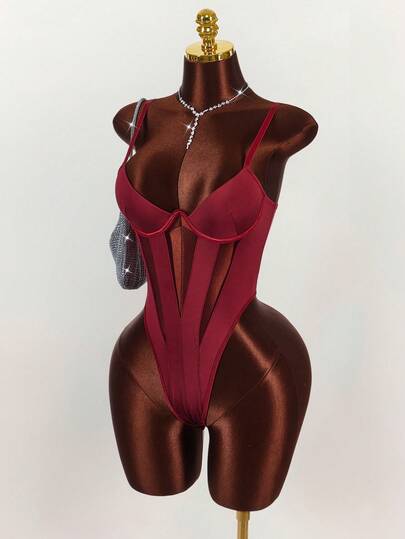 Amplova Women's Solid Color Spaghetti Strap Hollow Out Sexy Sleeveless Bodysuit,Party Dresses For Women