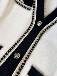 GlowEve Soft & Gentle V-Neck Fashionable Contrast Color Casual Versatile Women Knitted Cardigan, Autumn/Winter - White - View 4