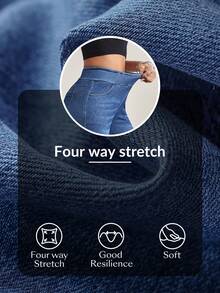 Flexra 中腰深色猫须做旧水洗针织牛仔阔腿裤 - 深色水洗藍 - 查看 8