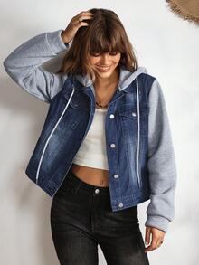 EMERY ROSE 女士連帽牛仔夾克,2合1設計 - 藍色 - 查看 7