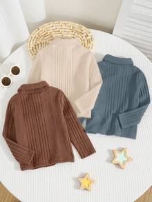 SHEIN 男婴保暖内衬高领长袖T恤，舒适亲肤，百搭休闲日常时尚可爱上衣，适合室内、室外、日常穿着、运动、玩耍、派对、拍照、度假、返校、街头风、万圣节、秋冬季等场合。 - 彩色 - 查看 2