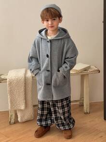 DAZY Young Boys Solid Color Single Breasted Hooded Overcoat