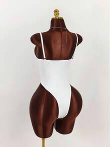 Y2K Amplova Women's Solid Color Minimalist Casual Bodysuit, Autumn/Winter Thanksgiving And New Year Party Dress - White - View 2