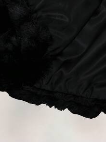 Y2K Amplova Women's Solid Color Long Sleeve Zip-Up Hooded Faux Fur Trim Short Jacket, Winter, Autumn/Winter Thanksgiving And New Year Party Dress - Black - View 10