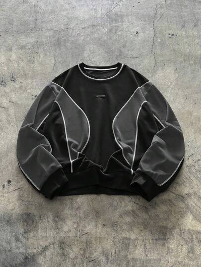 AXEPEAK Sudadera casual de hombre con bloques de color y parches, para otoño/invierno, de manga larga