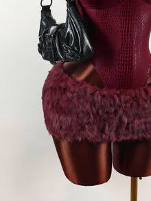 Y2K Amplova Luxury Evening Dresses For Women's Faux Crocodile Texture Camisole Jumpsuit And Fluffy Mini Skirt Sexy Fashion 2 Pieces Set ,Autumn/Winter Thanksgiving And New Year,Party Dresses For Women - Burgundy - View 5