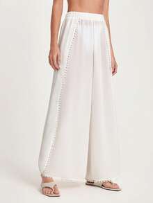 CAJUNI Women's Summer Vacation Solid Color Loose Kimono & Wide Leg Pants Set - White - View 6