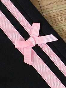 Baby Girls' Pullover Hoodie With Bow Decor And Wide Leg Pants Set, Spring/Autumn Baby Girl Sweat Set Baby Girl Tracksuit Two Pieces Sets Baby Clothes Girl Black White And Pink Baby Girl Clothes With Bows Fall Winter - Black - View 4