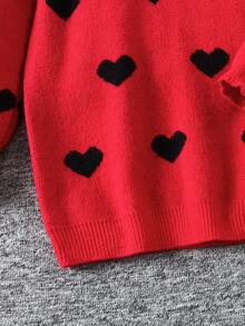 SHEIN Gaun Sweater Lengan Panjang Longgar Kasual untuk Remaja Perempuan - Merah - View 4