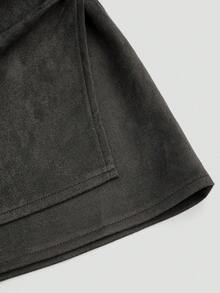 Sweetra Plus Size Pleated Asymmetric Zipper Decor Faux Suede Short Skirt, Minimalist Style For Commuting, Autumn/Winter - Dark Grey - View 4