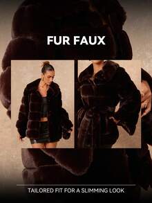 Lumalex حزام خصر كبير مزخرف بخطوط من فرو الأرنب الاصطناعي، معطف فرو اصطناعي مشدود الخصر للنساء