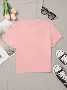 Sparklyn Áo thun họa tiết kính Kpop dễ thương thường ngày cho bé gái tuổi teen - Áo thun họa tiết đáng yêu có kính, Áo thun cổ tròn tay ngắn màu hồng mùa hè, Phù hợp cho bé gái, Thường ngày, Thoải mái và thời trang để mặc hàng ngày, Quần áo màu hồng phong cách thường ngày dễ thương, Phù hợp cho trẻ mới biết đi và trẻ em (Cha mẹ yêu thích sự dễ chăm sóc), Quần áo trẻ em năng động, Áo thun họa tiết rực rỡ - Hồng - Xem 2