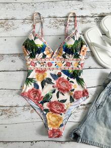 Swim Vcay Elegancka, jednoczęściowa sukienka damska z kwiatowym nadrukiem, romantyczna i wyrafinowana na letnie wakacje