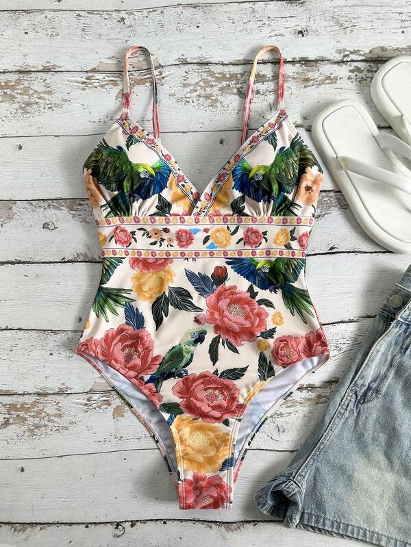 Swim Vcay Elegancka, jednoczęściowa sukienka damska z kwiatowym nadrukiem, romantyczna i wyrafinowana na letnie wakacje