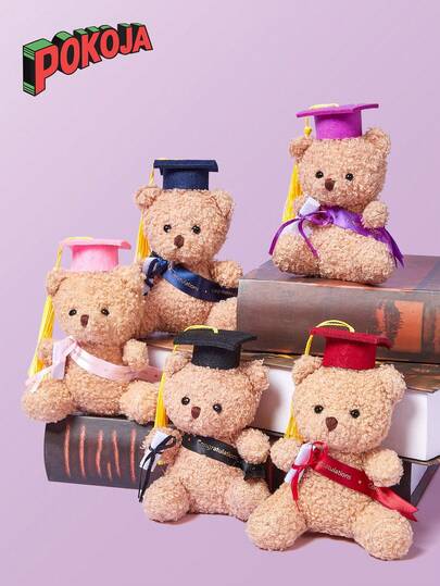 Black Plush Stuffed Teddy Bear Doll Mini Graduation Bear With Graduation Cap Doll Class 2025 Graduation Stuffed Bear Loose Graduation Bear Cap And Congratulatory Belt Are Favorite Decorations For Graduation Gift,Graduation,Plushies,Kids Toys