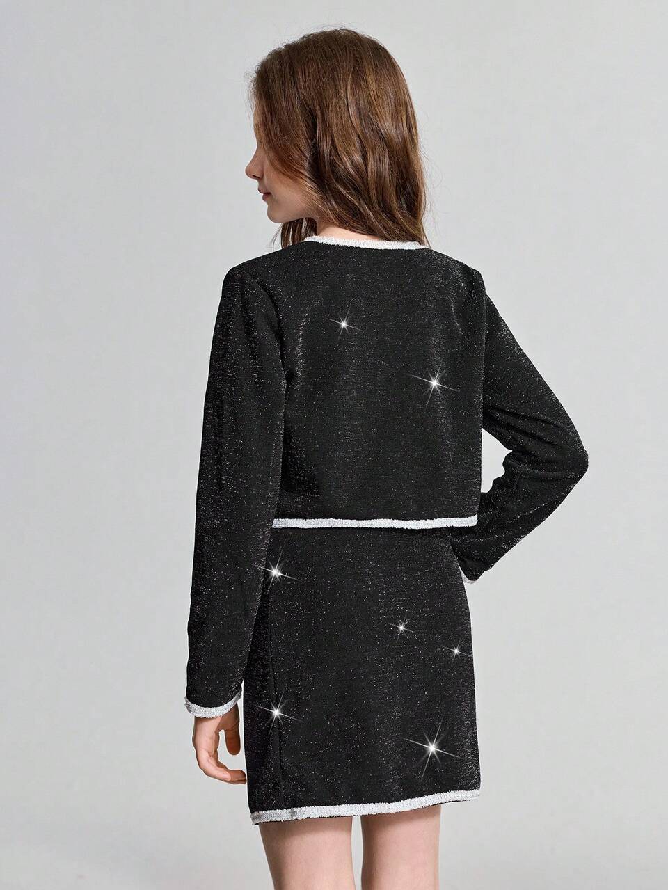 Tween Girl Colorblock Sequin Jacket & Skirt 2 Pieces Set Fall Winter