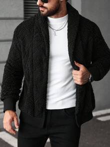 Manfinity Homme 男士加大码成熟休闲INS风黑色抓绒外套。适合日常穿着，也适合圣诞节、新年假期、派对、晚宴等场合，是秋冬季男士都市保暖外套的理想之选，也是送给朋友、丈夫、男友的礼物。 - 黑色 - 查看 1