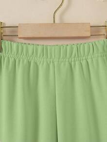 SHEIN 2件女童字母印花纯色卫衣+运动裤套装 - 綠色 - 查看 4